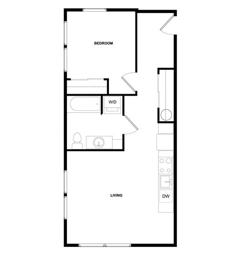 Floor plan for 1 bed, 1 bath, 476 sqft